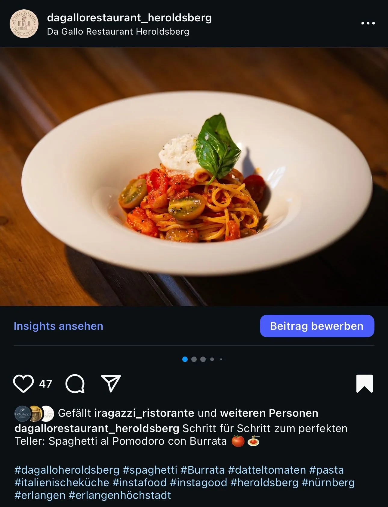 Social Media Beitrag für Da Gallo, mediterrane Bildsprache für den Feed.