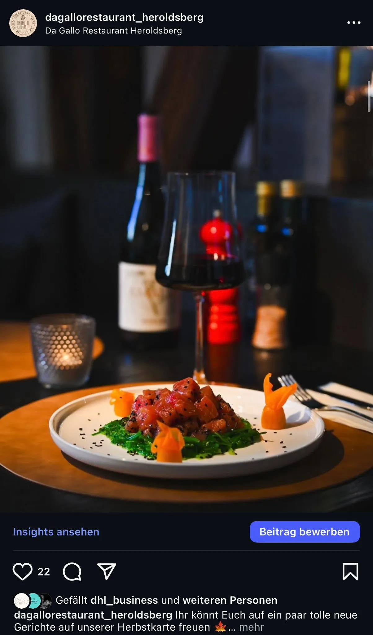 Restaurant-Atmosphäre von Da Gallo, visuell erzählt für Social Media.