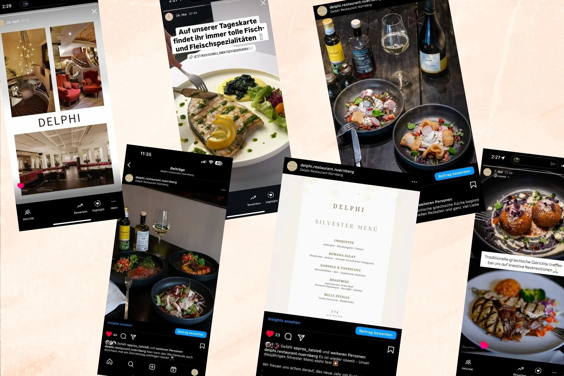 Instagram-Collage für Delphi Nürnberg, visuelles Branding mit Social Media Fotografie.