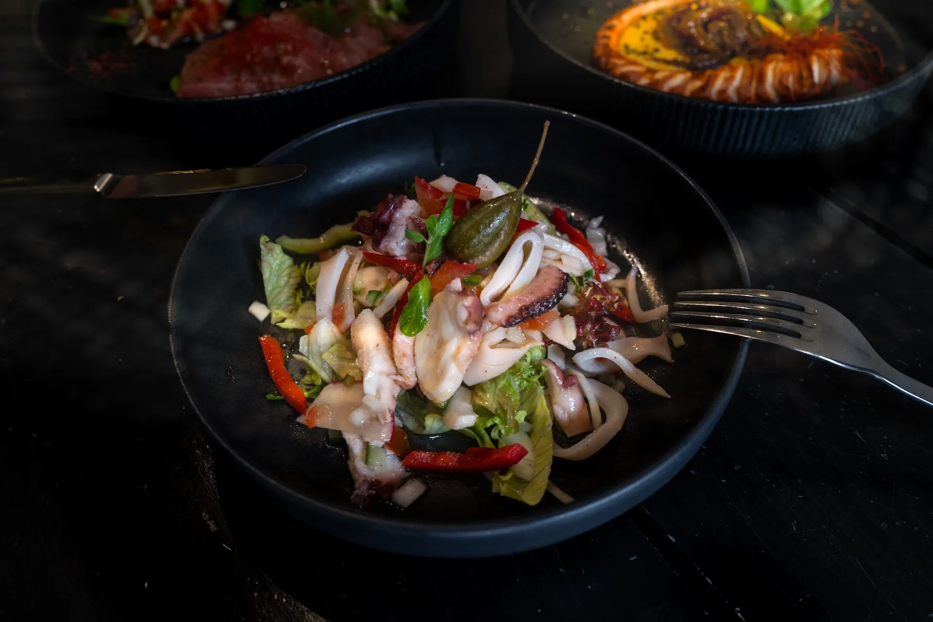 Oktopussalat im griechischen Restaurant Delphi Nürnberg, edel angerichtet