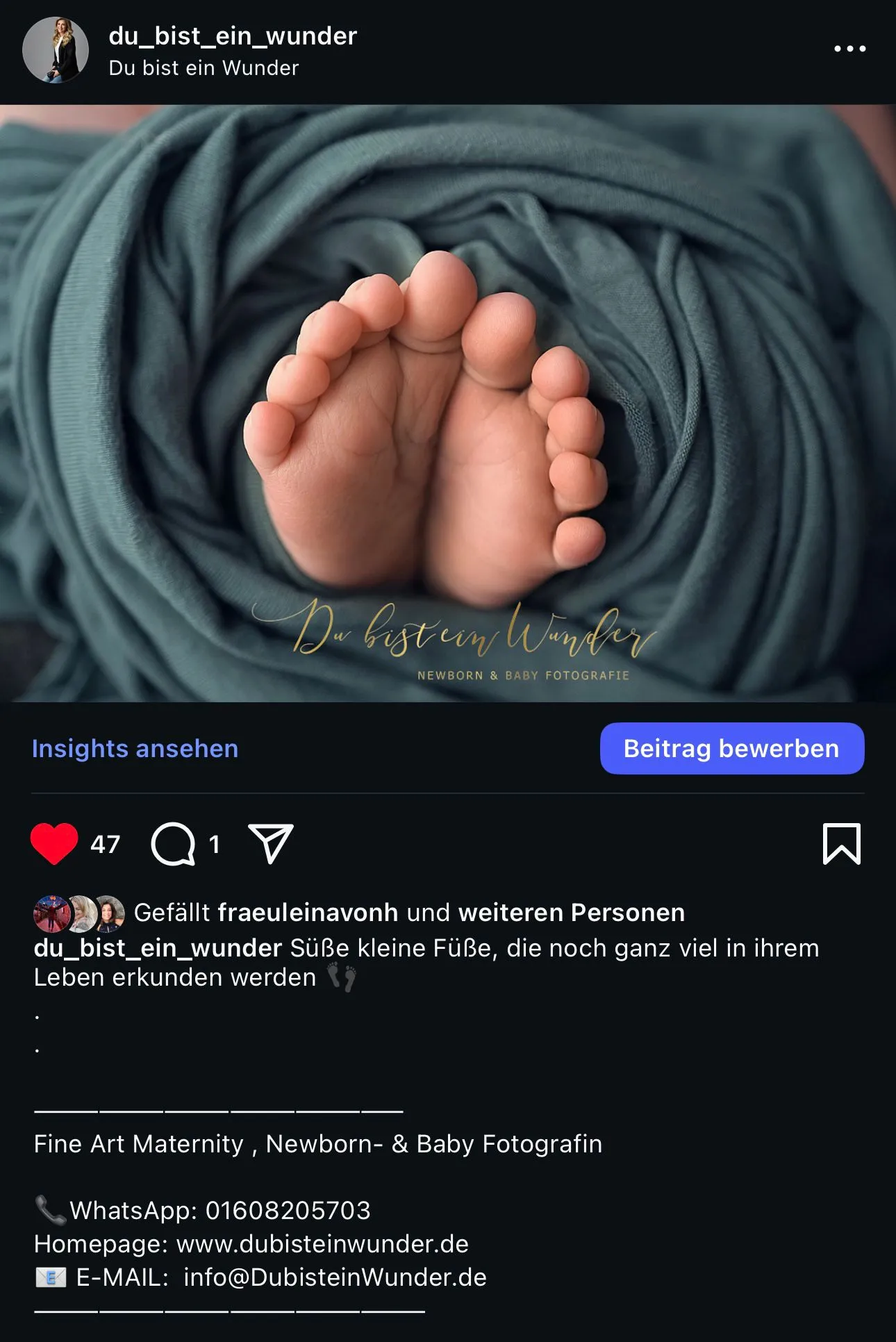 Social Media Post für 'Du bist ein Wunder', liebevoll inszenierte Babyfotografie.