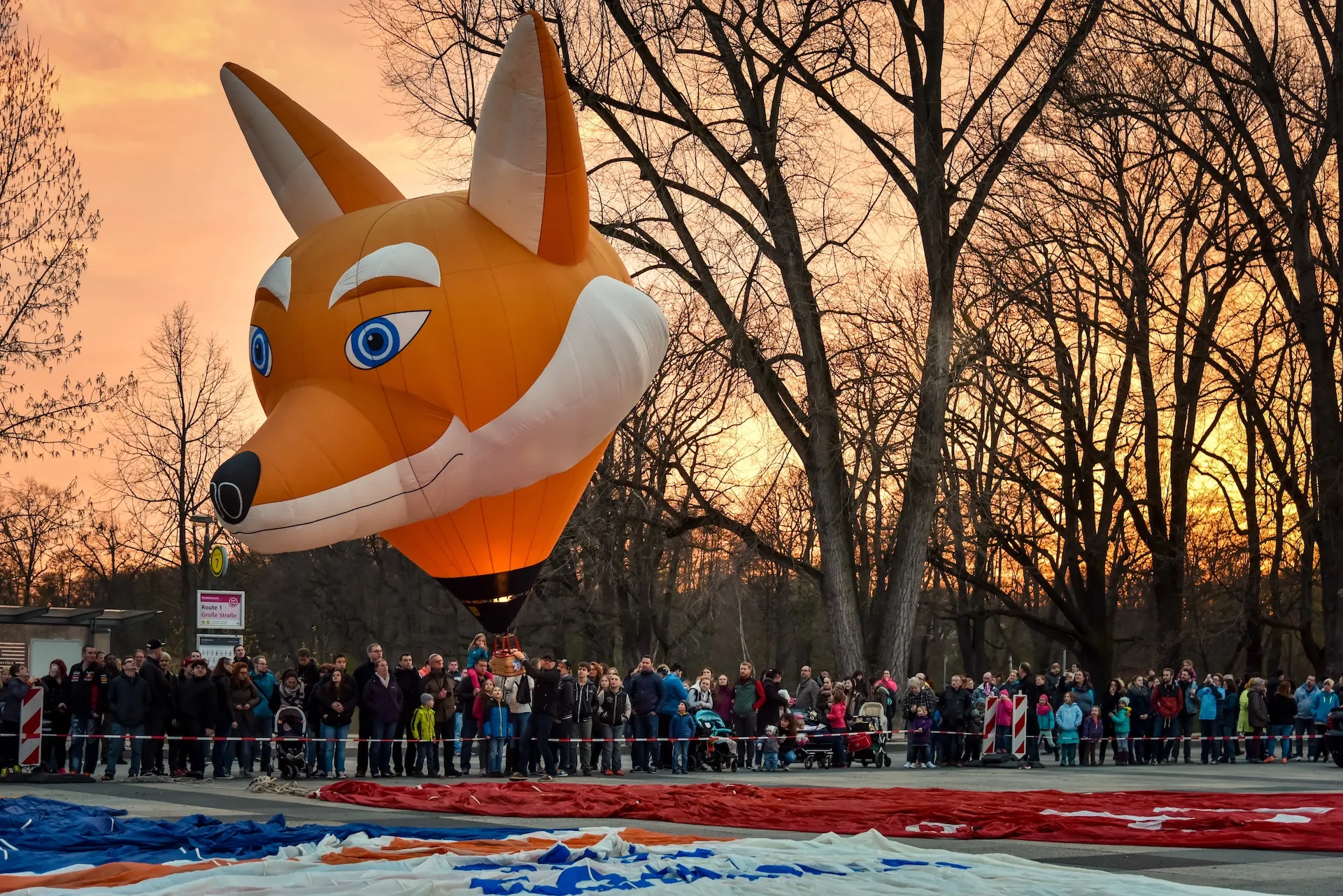 Fuchsförmiger Heißluftballon bei einem Outdoor-Event, festgehalten von der Eventfotografie Nürnberg.
