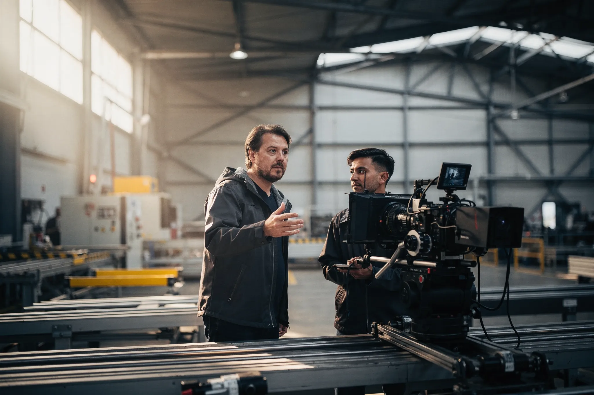 Professionelles Filmteam bei der Produktion eines Imagefilms für ein Unternehmen
