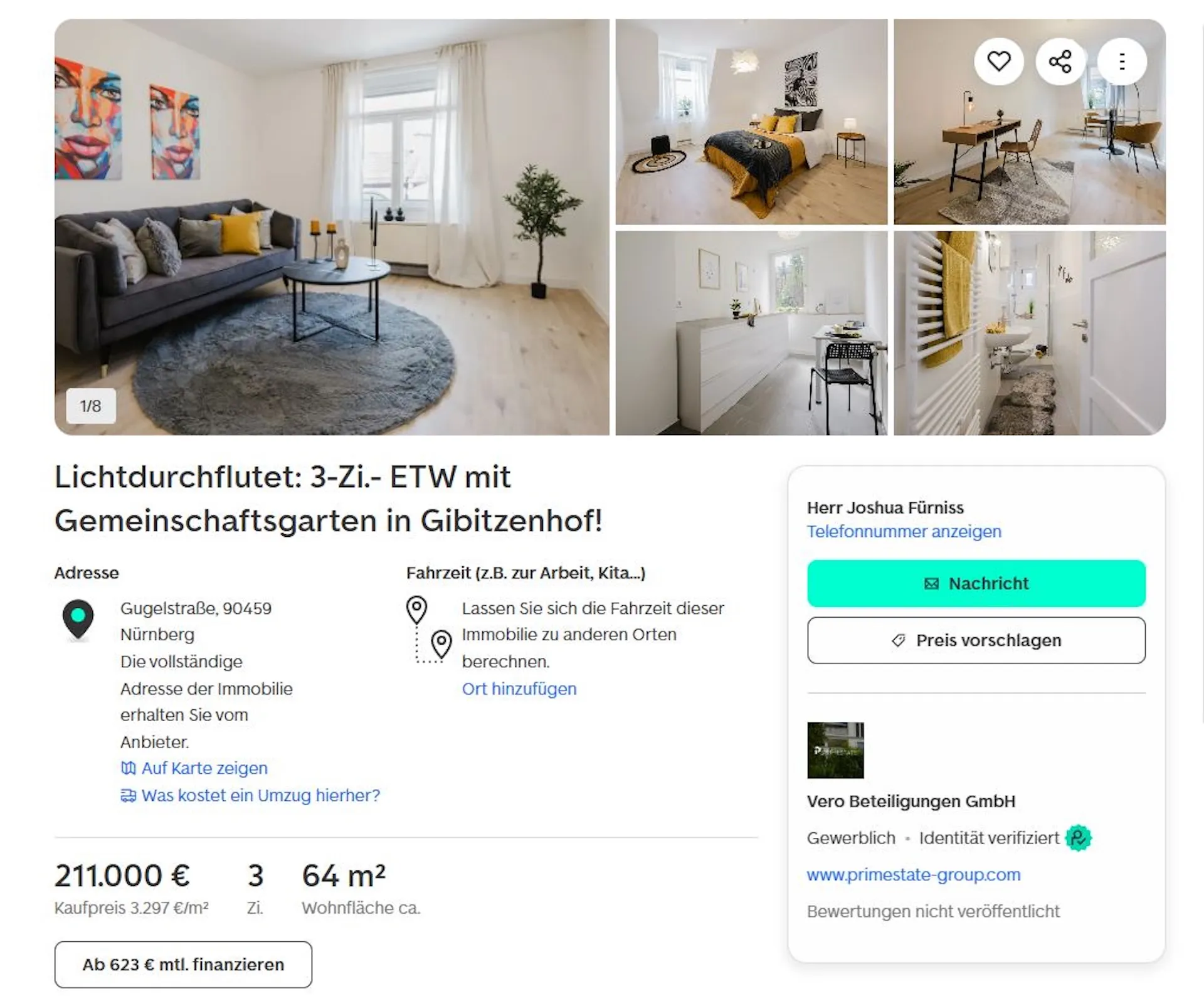 ImmoScout24 Anzeige der 3-Zimmer-Wohnung in Nürnberg-Gibitzenhof