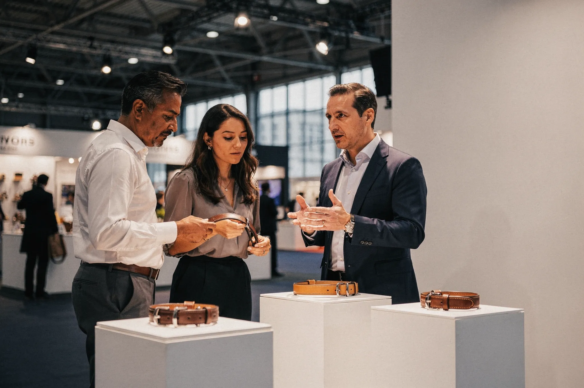 Premium-Messestand auf der Interzoo mit hochwertigen Pet-Produkten und Besuchergespräch
