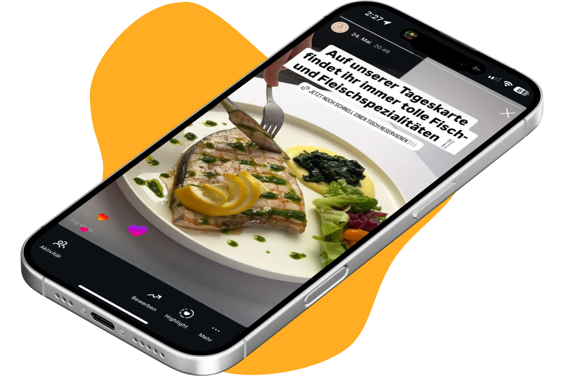 Instagram Story auf dem Smartphone – emotionaler Moment der Social Media Fotografie für Delphi Nürnberg.