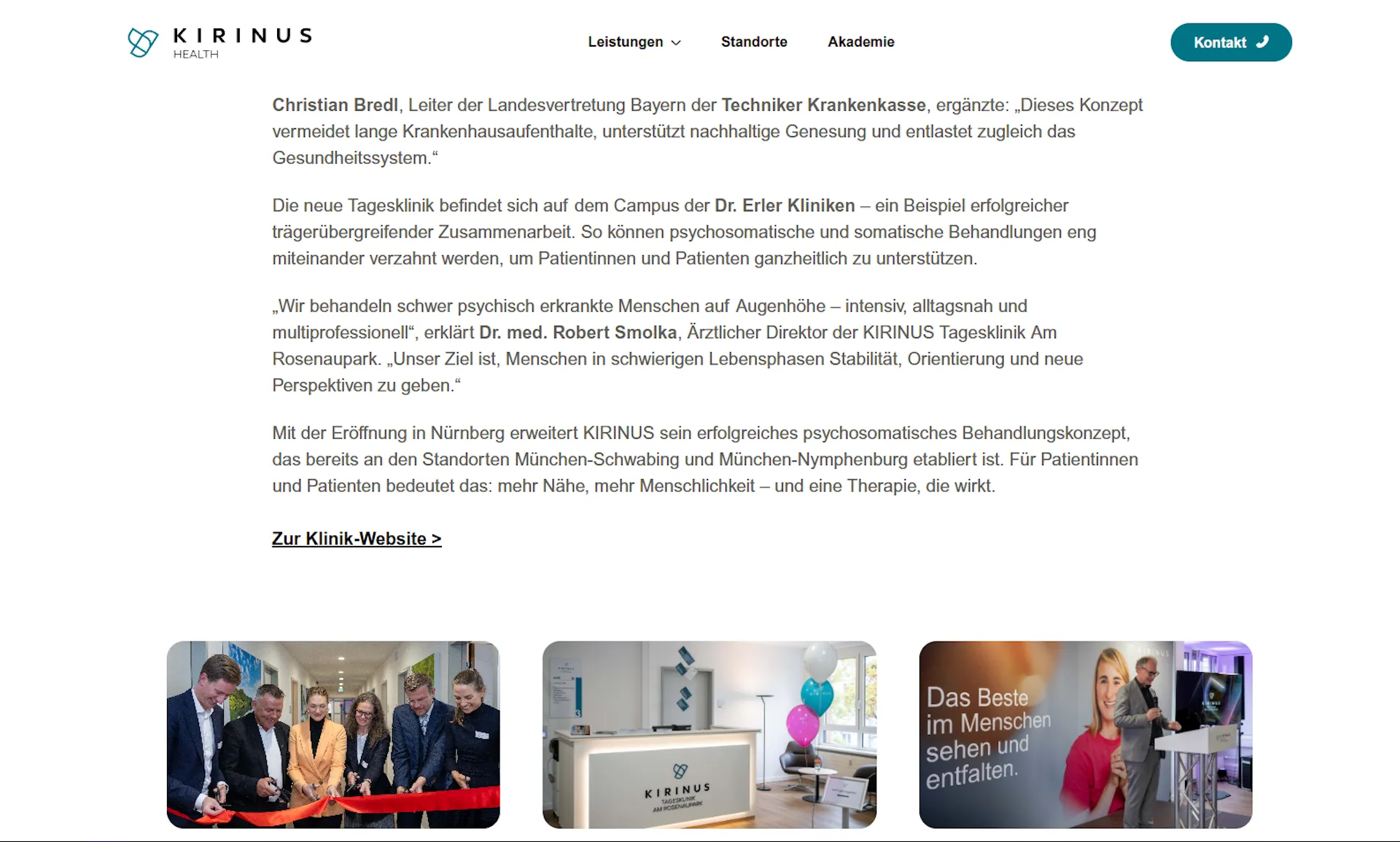 News-Artikel über die KIRINUS Tagesklinik Eröffnung mit Event-Fotos