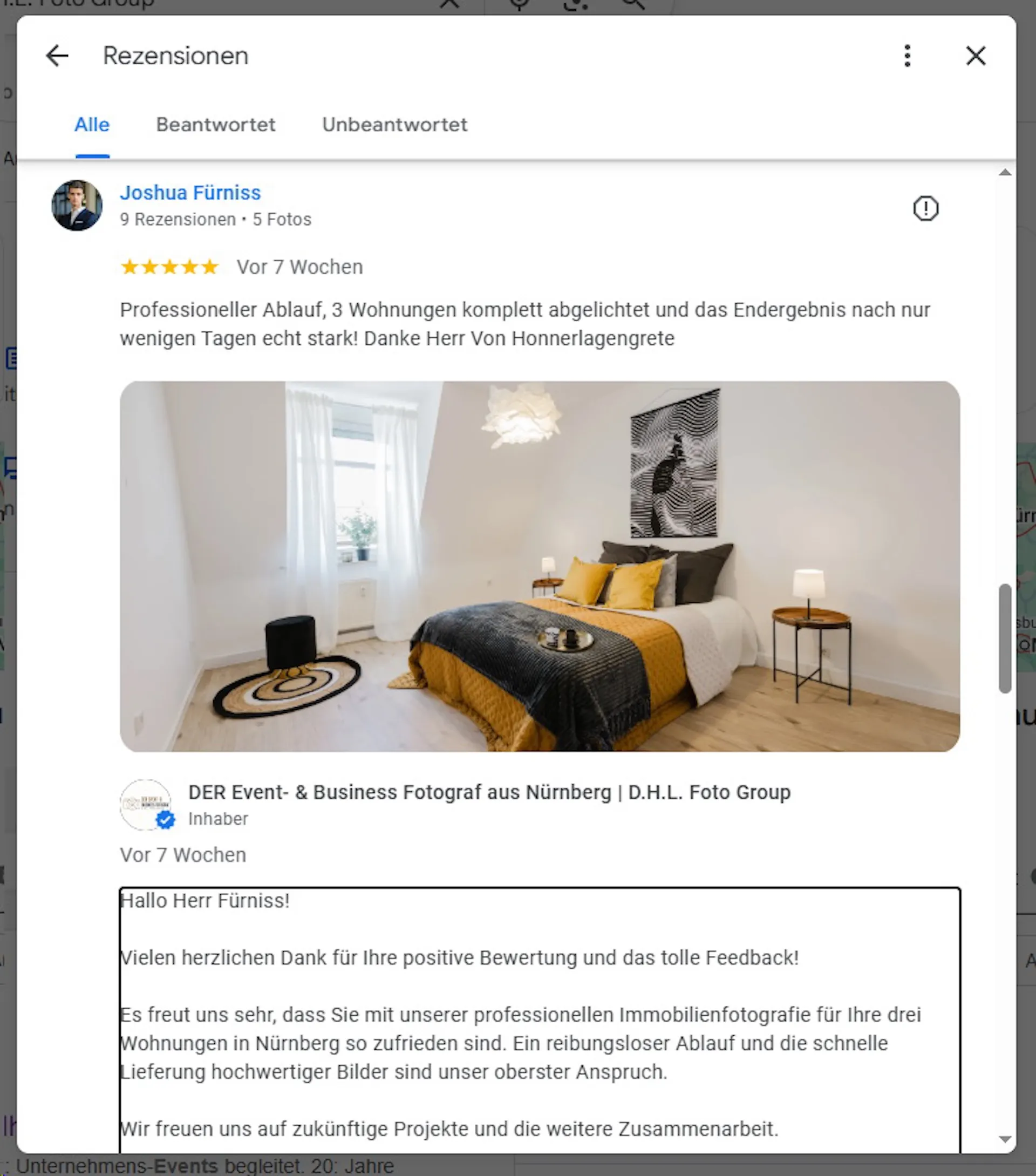 5-Sterne-Bewertung von Vero Beteiligungen GmbH für professionelle Immobilienfotografie