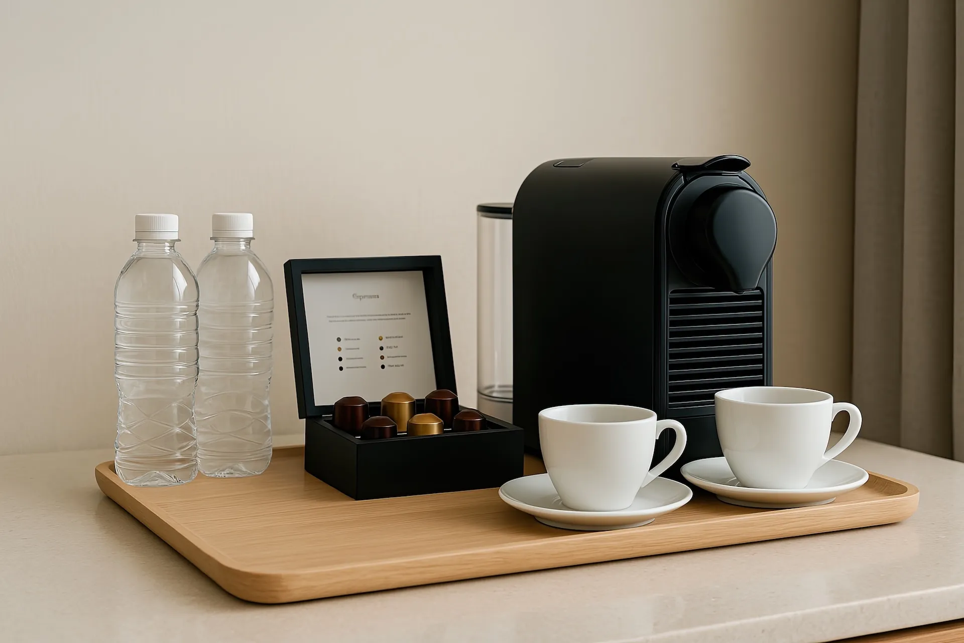 Detailaufnahme einer Nespresso-Maschine im Hotelzimmer, eleganter Komfort für Gäste.