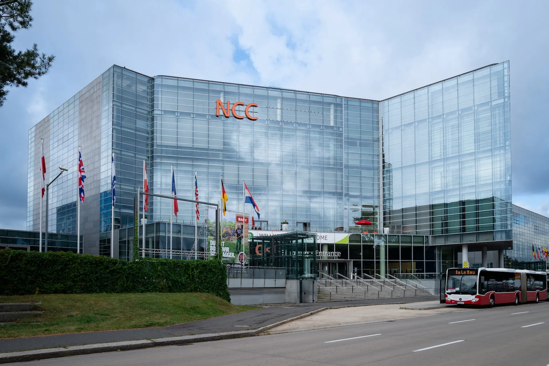 Exterior view of the Nuremberg exhibition center, visually captured for strong brand presence.