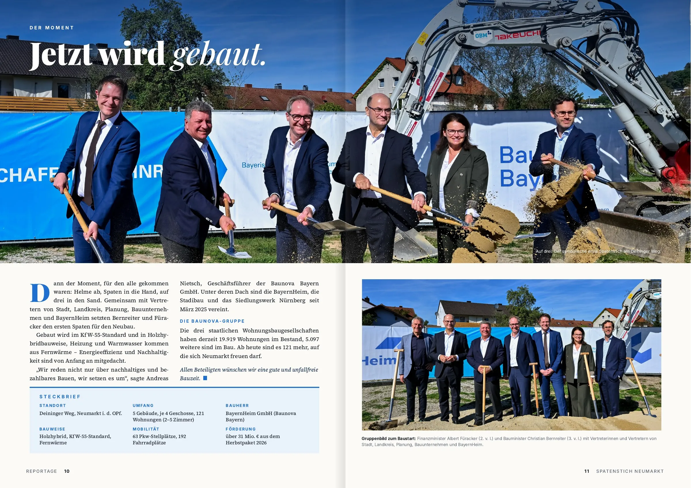 Gruppenbild zum Baustart in Neumarkt mit Finanzminister Albert Füracker, Bauminister Christian Bernreiter und Vertretern von Stadt, Landkreis und BayernHeim