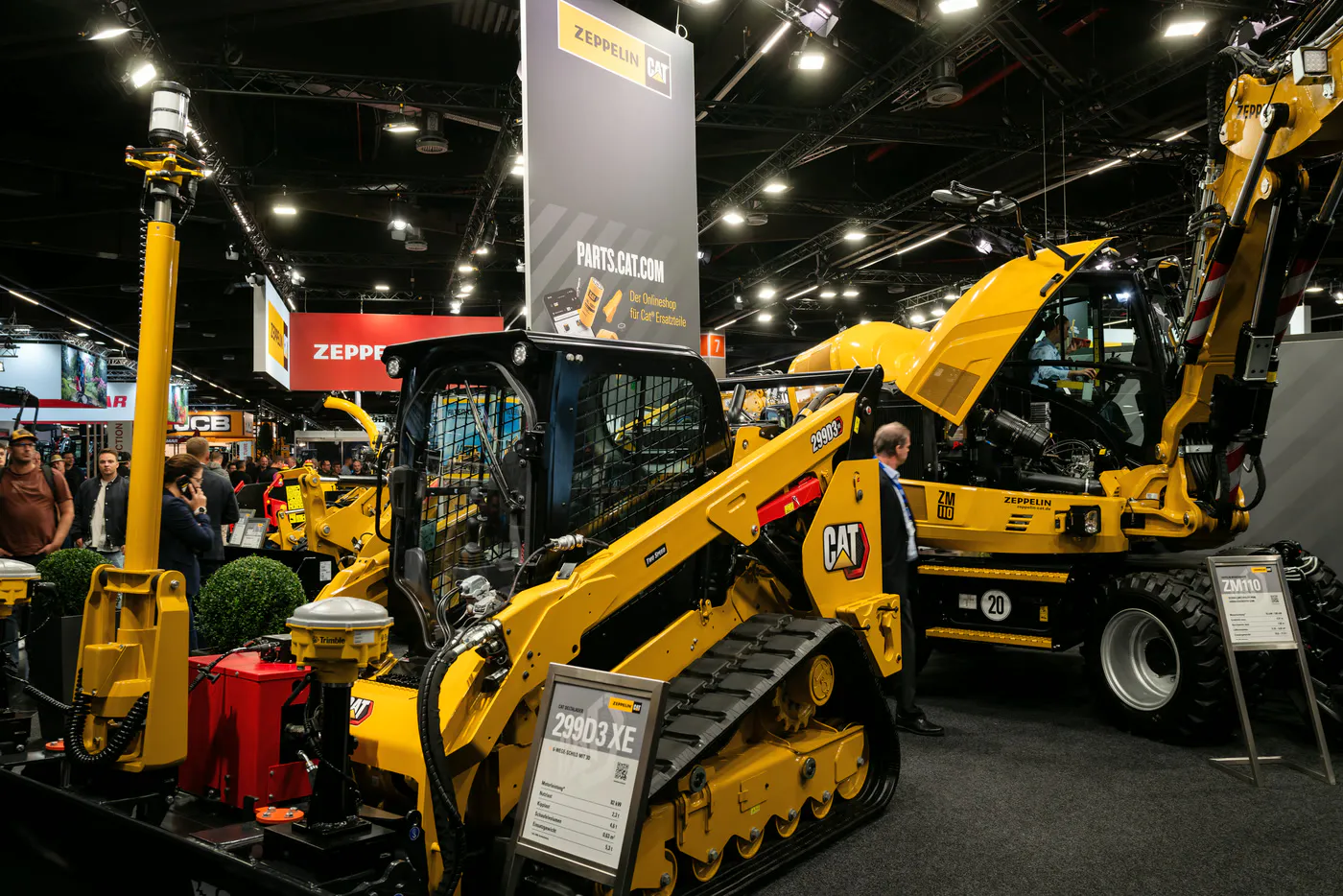 Construction machinery on display at the Cat and Zeppelin stand at GaLaBau in Nuremberg