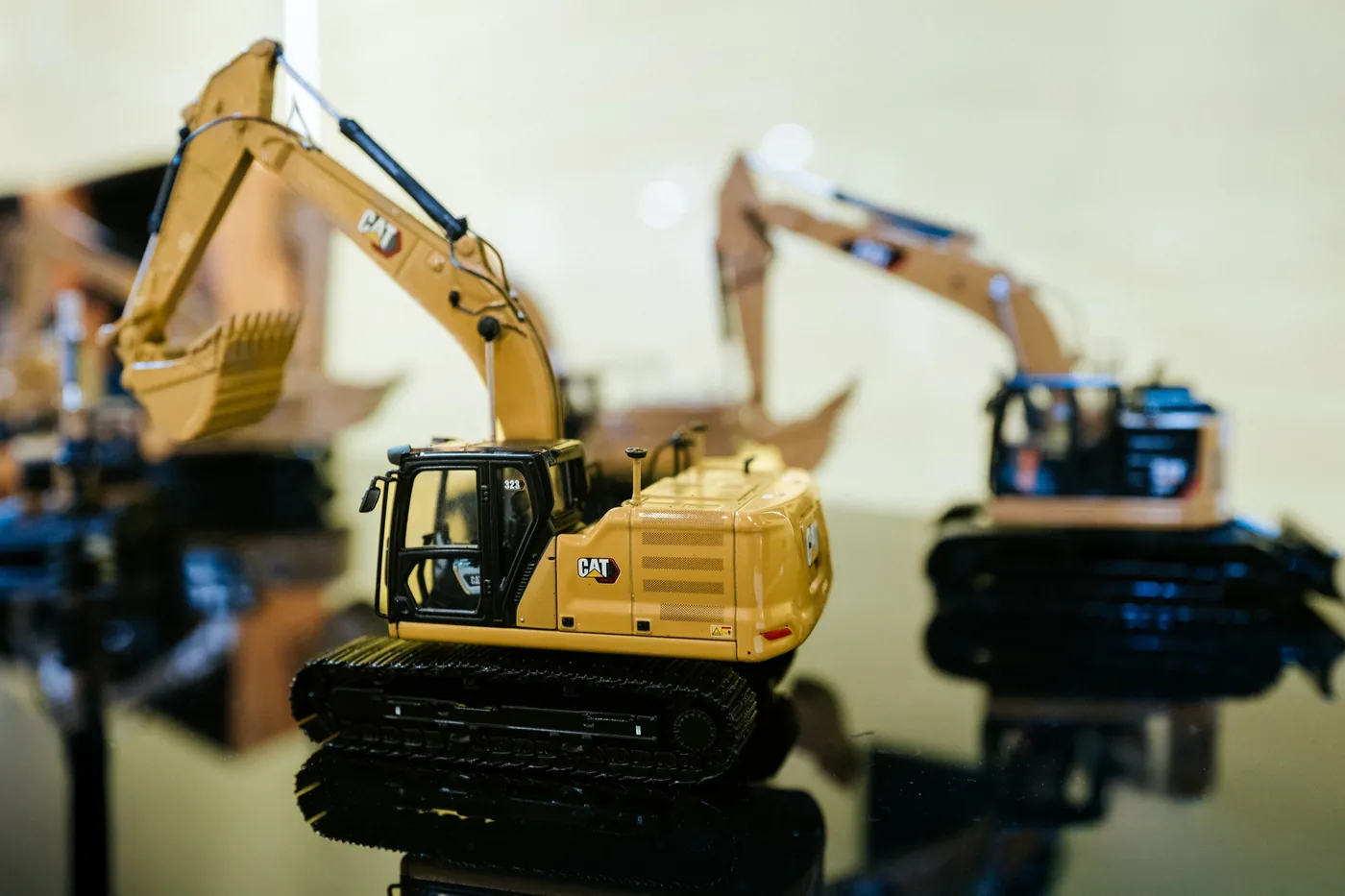 Detail shot of a model excavator as an exhibit at Spielwarenmesse in Nuremberg